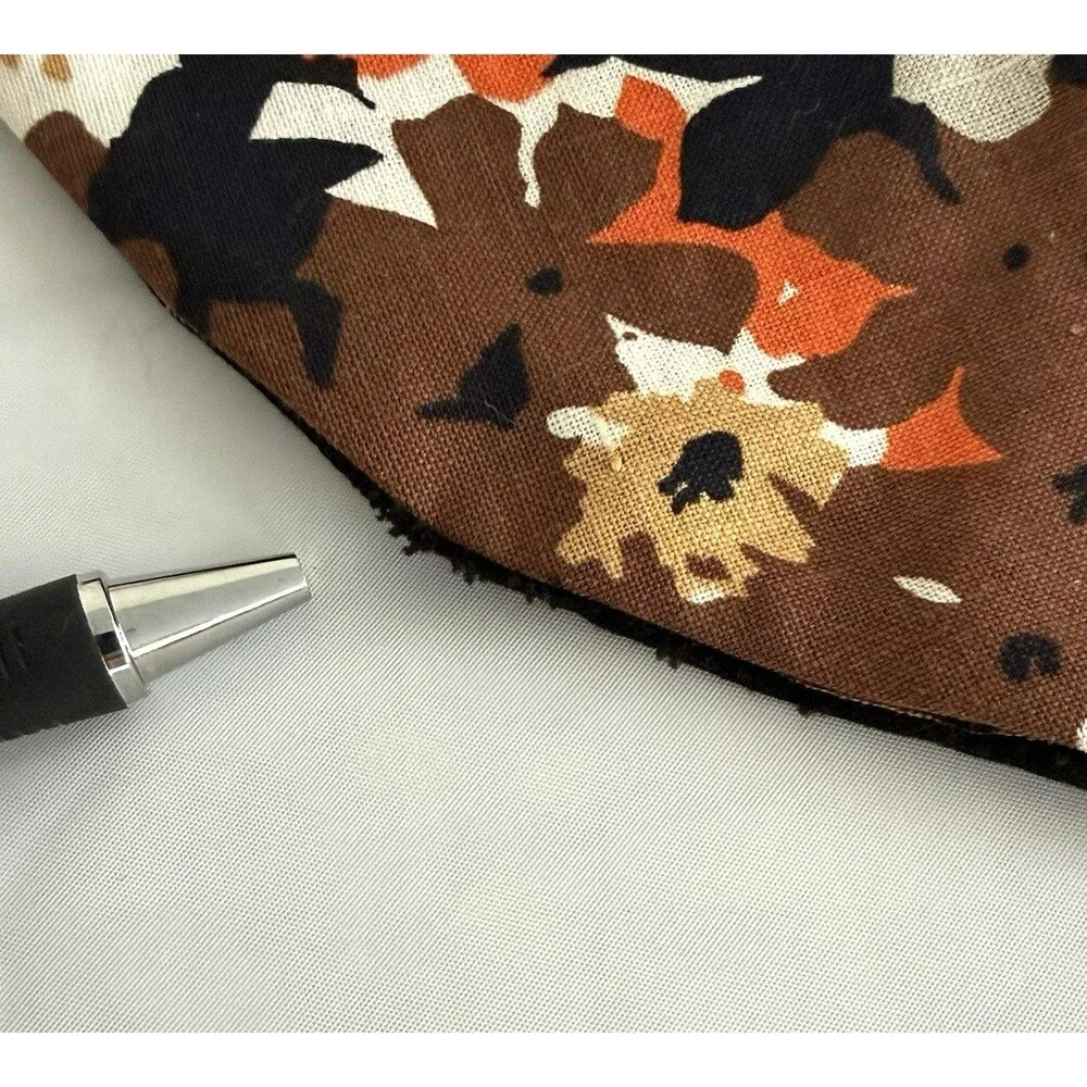 Vtg 1950s Mid Century Modern Fabric Circular Casserole Carrier Orange Brown 16